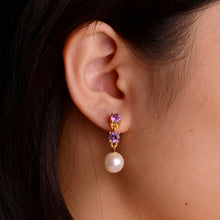 Load image into Gallery viewer, 10 mm. Freshwater Pearl and Amethyst Drop Earrings
