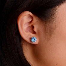Load image into Gallery viewer, 7 mm. Round Cut Swiss Blue Brazilian Topaz with Cz Halo Earrings

