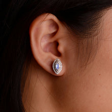 Load image into Gallery viewer, 3.5 x 7 mm. Marquise Cut White Indian Moonstone with Cz Halo Earrings
