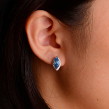 Load image into Gallery viewer, 5 x 10 mm. Marquise Cut Swiss Blue Brazilian Topaz with Cz Halo Earrings
