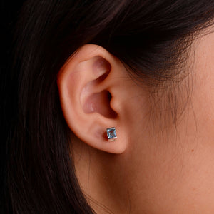 4 mm. Square Cut Sky Blue Brazilian Topaz Earrings