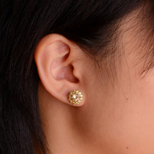 Load image into Gallery viewer, 6 mm. Round Cut Yellow Brazilian Citrine and Sapphire Cluster Earrings
