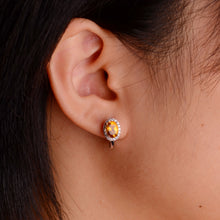 Load image into Gallery viewer, 5 x 7 mm. Oval Cut Yellow Brazilian Citrine with Cz Halo Earrings
