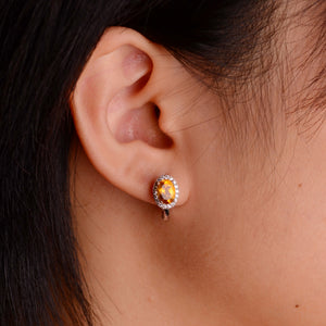 5 x 7 mm. Oval Cut Yellow Brazilian Citrine with Cz Halo Earrings