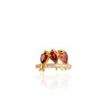 Load image into Gallery viewer, 5 x 7 mm. Pear Cut Red Mozambican Garnet with Cz Accents Bird Ring
