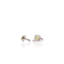 Load image into Gallery viewer, 7 mm. Cushion Cut Green Pakistani Peridot with Cz Halo Earrings
