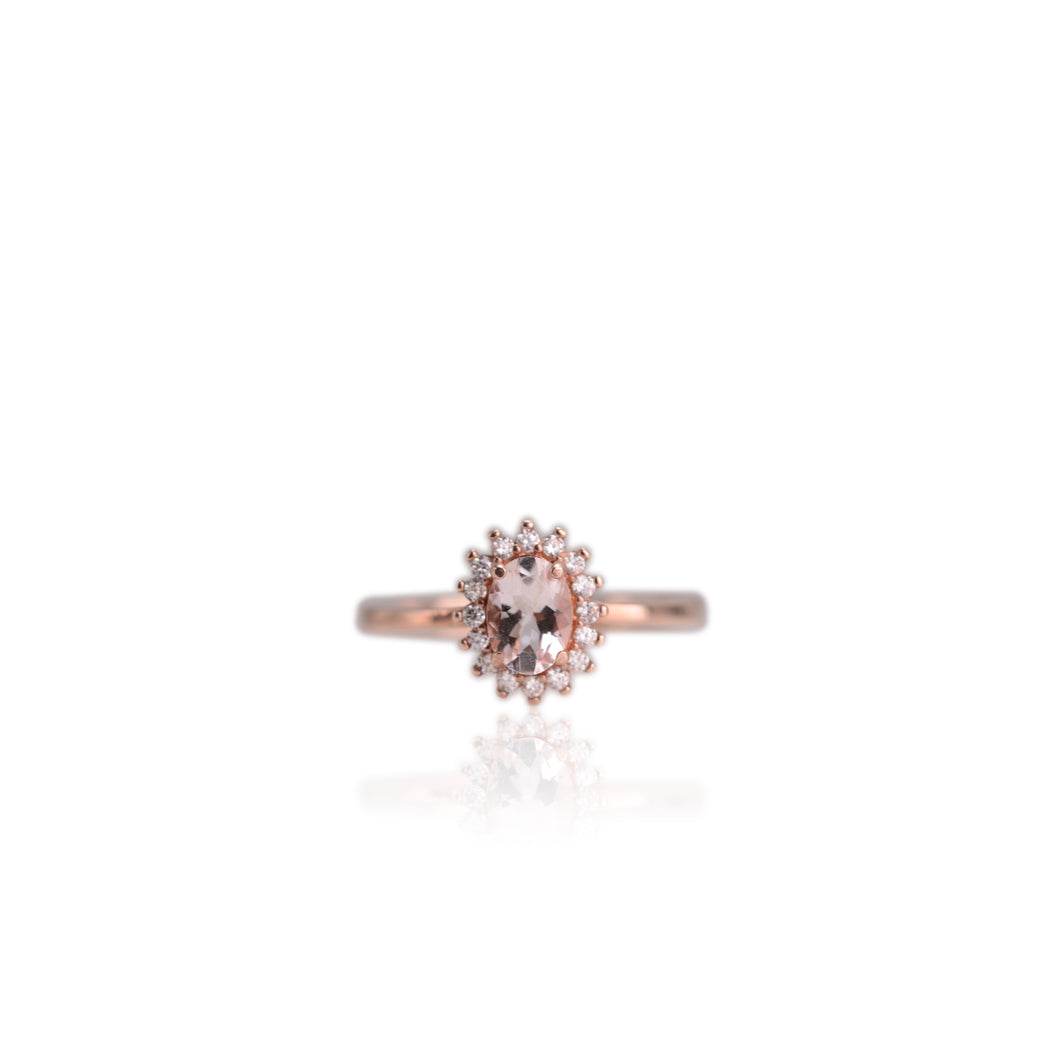 5 x 7 mm. Oval Cut Light Pink Brazilian Morganite with Cz Accents Ring