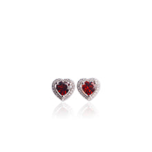 Load image into Gallery viewer, 6 mm. Heart Cut Red Mozambican Garnet with Cz Halo Earrings
