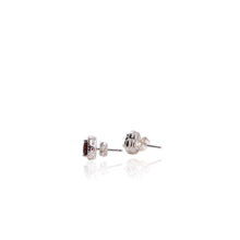 Load image into Gallery viewer, 6 mm. Heart Cut Red Mozambican Garnet with Cz Halo Earrings
