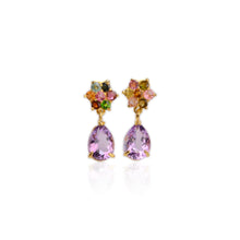 Load image into Gallery viewer, 8 x 11 mm. Pear Cut Purple Uruguayan Amethyst and Tourmaline Drop Earrings (Blemished)
