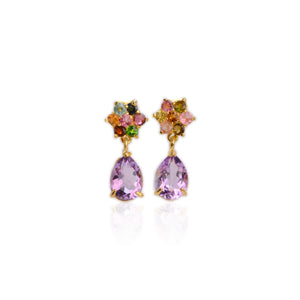 8 x 11 mm. Pear Cut Purple Uruguayan Amethyst and Tourmaline Drop Earrings (Blemished)