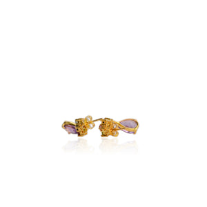 8 x 11 mm. Pear Cut Purple Uruguayan Amethyst and Tourmaline Drop Earrings (Blemished)