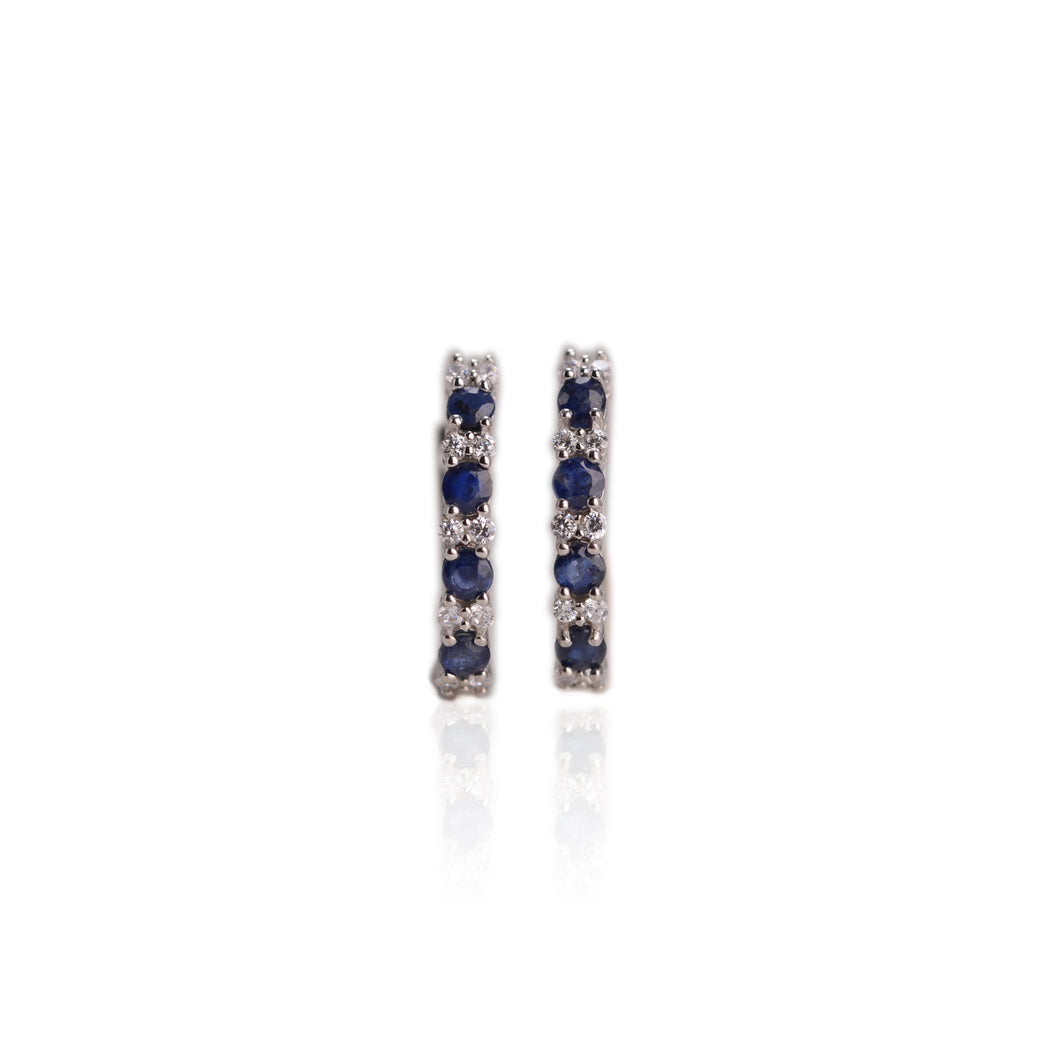 3 mm. Round Cut Blue Thai Sapphire with Cz Accents Earrings (Blemished)