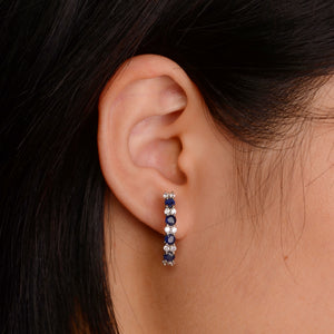 3 mm. Round Cut Blue Thai Sapphire with Cz Accents Earrings (Blemished)