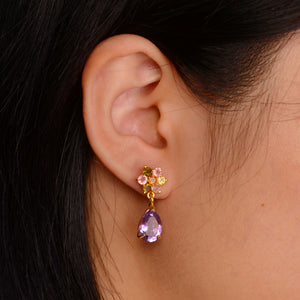 8 x 11 mm. Pear Cut Purple Uruguayan Amethyst and Tourmaline Drop Earrings (Blemished)