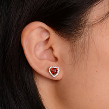 Load image into Gallery viewer, 6 mm. Heart Cut Red Mozambican Garnet with Cz Halo Earrings
