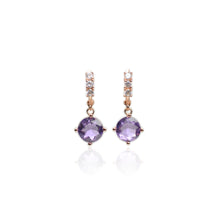 Load image into Gallery viewer, 8 mm. Round Cut Purple Brazilian Amethyst with Cz Accents Drop Earrings
