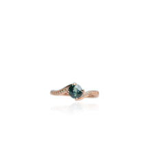 Load image into Gallery viewer, 5 x 6 mm. Oval Cut Blue Green Australian Sapphire with Cz Accents Ring
