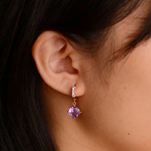 Load image into Gallery viewer, 8 mm. Round Cut Purple Brazilian Amethyst with Cz Accents Drop Earrings
