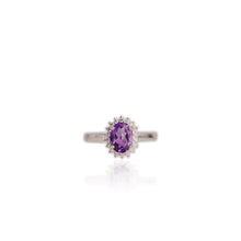 Load image into Gallery viewer, 6 x 8 mm. Oval Cut Purple Brazilian Amethyst with Cz Accents Ring
