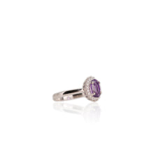 Load image into Gallery viewer, 6 x 8 mm. Oval Cut Purple Brazilian Amethyst with Cz Accents Ring
