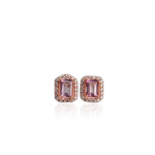 Load image into Gallery viewer, 5 x 7 mm. Octagon Cut Light Pink Brazilian Mystic Topaz with Cz Halo Earrings
