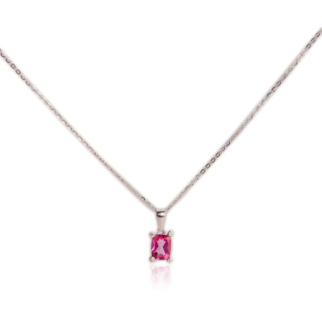6 x 8 mm. Antique Cut Pink Brazilian Mystic Topaz with Cz Accents Pendant and Necklace