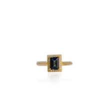 Load image into Gallery viewer, 5 x 7 mm. Octagon Cut London Blue Brazilian Topaz with Cz Halo Ring
