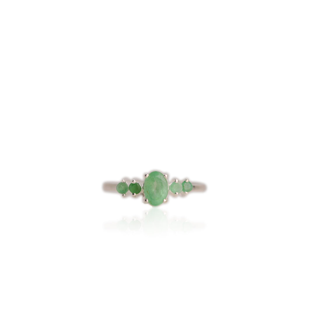 4 x 6 mm. Oval Cut Green Brazilian Emerald Cluster Ring