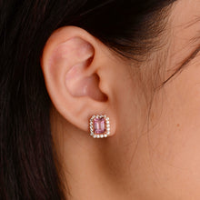 Load image into Gallery viewer, 5 x 7 mm. Octagon Cut Light Pink Brazilian Mystic Topaz with Cz Halo Earrings

