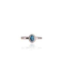 Load image into Gallery viewer, 4 x 6 mm. Oval Cut London Blue Brazilian Topaz with Cz Halo Ring
