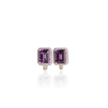 Load image into Gallery viewer, 8 x 10 mm. Octagon Cut Purple Uruguayan Amethyst with Cz Halo Earrings
