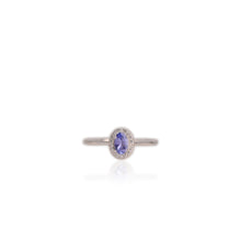 Load image into Gallery viewer, 4 x 6 mm. Oval Cut Blue Violet Tanzanite with Cz Halo Ring
