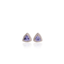 Load image into Gallery viewer, 6 mm. Trillion Cut Blue Violet Tanzanite with Cz Halo Earrings
