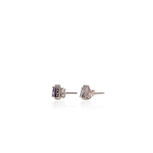 Load image into Gallery viewer, 6 mm. Trillion Cut Blue Violet Tanzanite with Cz Halo Earrings

