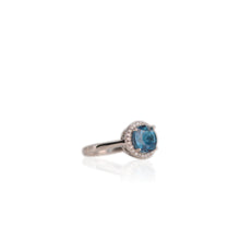 Load image into Gallery viewer, 8 mm. Round Cut London Blue Brazilian Topaz with Cz Halo Ring
