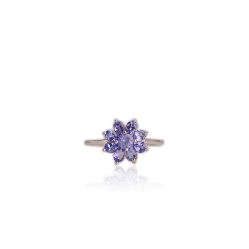 3 x 4 mm. Pear Cut Blue Violet Tanzanite Cluster Ring