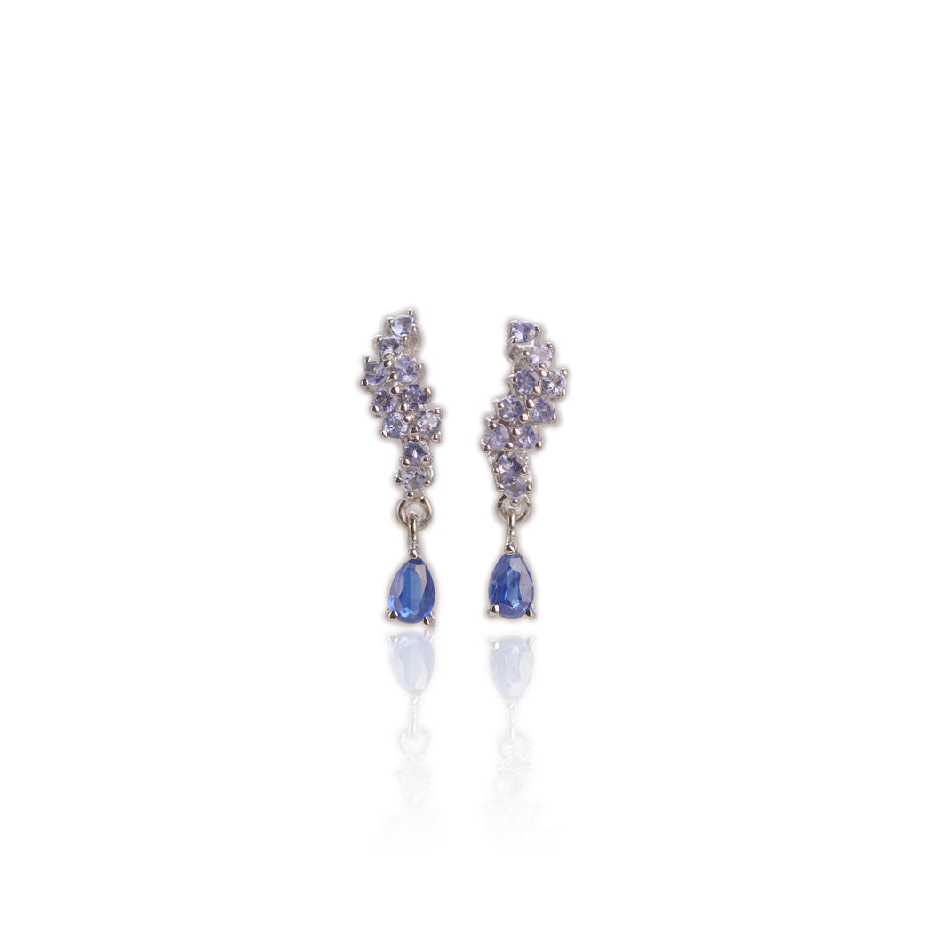 4 x 6 mm. Pear Cut Blue Nepalese Kyanite and Tanzanite Cluster Drop Earrings