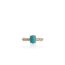 Load image into Gallery viewer, 6 x 8 mm. Oval Cabochon Blue American Turquoise with Cz Accents Ring
