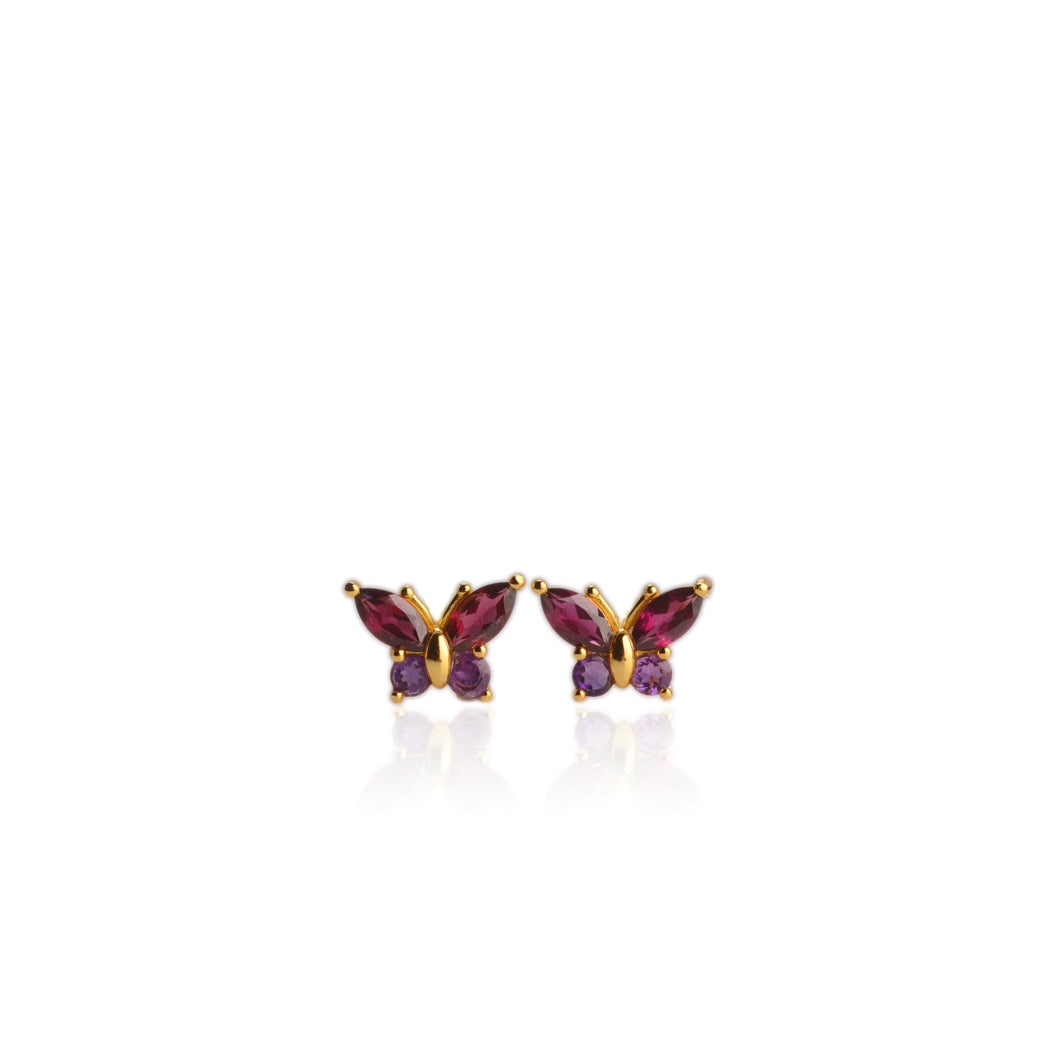 5 x 10 mm. Marquise Cut Purple African Rhodolite Garnet & Amethyst Butterfly Earrings