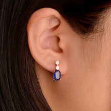Load image into Gallery viewer, 6 x 8 mm. Oval Cut Blue Nepalese Kyanite with Cz Accents Earrings (Blemished)
