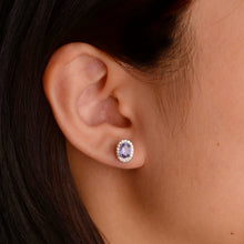 Load image into Gallery viewer, 4 x 6 mm. Oval Cut Blue Violet Tanzanite with Cz Halo Earrings
