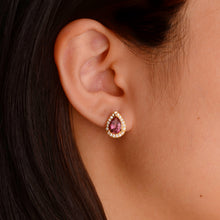 Load image into Gallery viewer, 6 x 8 mm. Pear Cut Pink Brazilian Mystic Topaz with Cz Halo Earrings
