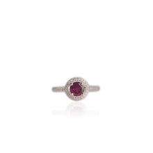 Load image into Gallery viewer, 6 mm. Round Cut Purple African Rhodolite Garnet with Cz Halo Ring
