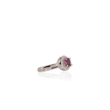 Load image into Gallery viewer, 6 mm. Round Cut Purple African Rhodolite Garnet with Cz Halo Ring
