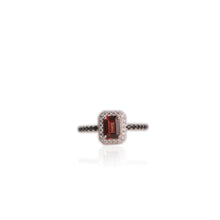 Load image into Gallery viewer, 5 x 7 mm. Octagon Cut Red Mozambican Garnet with Cz and Spinel Accents Ring

