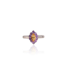 Load image into Gallery viewer, 4 x 8 mm. Marquise Cut Yellow Brazilian Citrine with Amethyst Halo Ring
