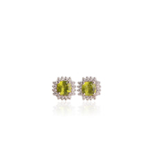 Load image into Gallery viewer, 6 mm. Cushion Cut Green Pakistani Peridot with Cz Accents Earrings
