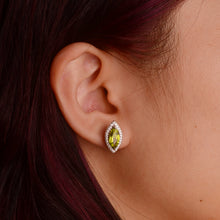 Load image into Gallery viewer, 5 x 10 mm. Marquise Cut Green Pakistani Peridot with Cz Halo Earrings
