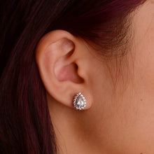 Load image into Gallery viewer, 5 x 7 mm. Pear Cut Light Blue Brazilian Aquamarine with Cz Accents Earrings
